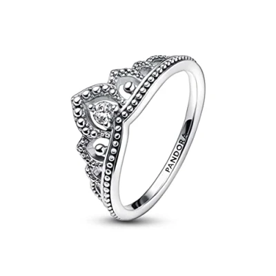 Imagen de Pandora Moments Anillo con diseño de tiara real plata ley circonitas cúbicas transparentes, talla 50