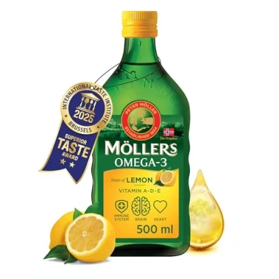Imagen de Moller’s ® Aceite de hígado bacalao Complemento dietético con omega 3 EPA, DHA y vitaminas A, D E Sabor Limón 500 ml