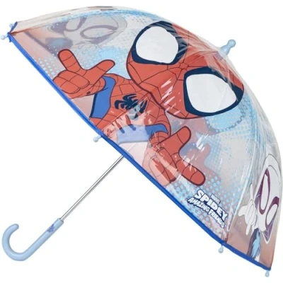 Imagen de Paraguas de Burbuja Spidey Apertura Manual Transparente con estampado Spiderman Elaborado en 100% POE Estructura Fibra Vidrio Producto Original Diseñado España