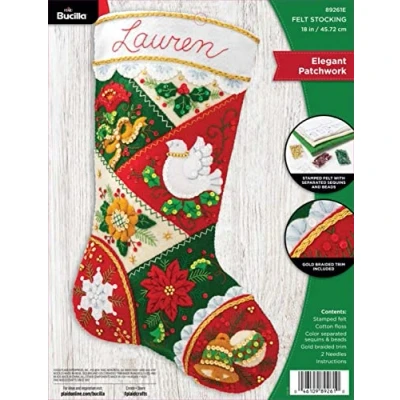 Imagen de Bucilla 89261E Juego de calcetines navideños con apliques fieltro, retales elegantes, 18 pulgadas, algodón