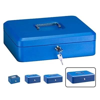 Imagen de ARREGUI Elegant C9245 Caja Caudales con Llave para Contar y Transportar Dinero de Seguridad acero bandeja interior fuerte portatil 30 cm ancho Color Azul