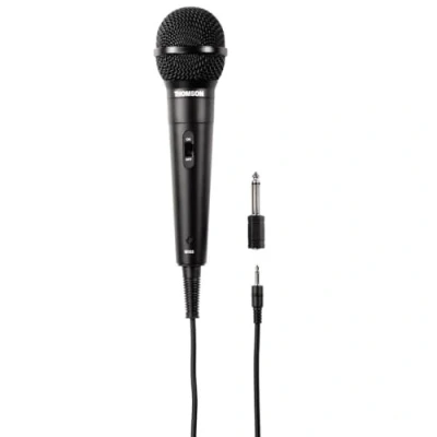 Imagen de THOMSON Micrófono dinámico con Conector Jack de 6,3mm o 3,5mm y XLR, Interruptor Encendido/Apagado, Cable 3metros, Color Negro.