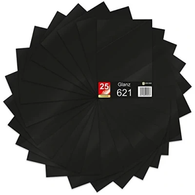 Imagen de Finest Folia Juego de 25 hojas DIN A4 Película para plotter 621/631 autoadhesiva vinilo corte, bricolaje, pegatinas y etiquetado, 29,7 x 21 cm (negro brillante)
