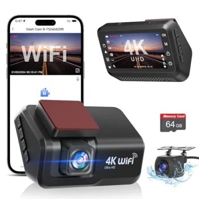 Imagen de CHORTAU DashCam 4K+1080P, Dual WiFi Dash CAM Coche con App, Cámara de Pantalla 3 Pulgadas y Tarjeta 64G Gratis Visión Nocturna, Monitor Aparcamiento, WDR, G Sensor