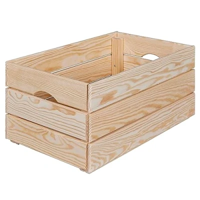 Imagen de Inter Link Caja de madera maciza apilable almacenaje, Para fruta, verdura,vino,jardín, baño,cuarto juegos Ahorro espacio, práctica 51,5 x 31,5 23,5cm Valloni M