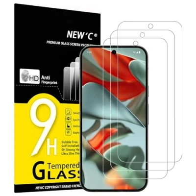 Imagen de NEW&#039;C 3 Piezas, Protector Pantalla para Google Pixel 9 Pro XL, Cristal templado Antiarañazos, Antihuellas, Sin Burbujas, Dureza 9H, 0.33 mm Ultra Transparente, Resistente