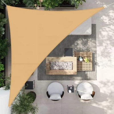 Imagen de HENG FENG Toldo Vela de Sombra Impermeable Triangular 4x4x5.65m Poliéster Protección Rayos UV Resistente para Terraza Patio Exterior Jardín Color Arena