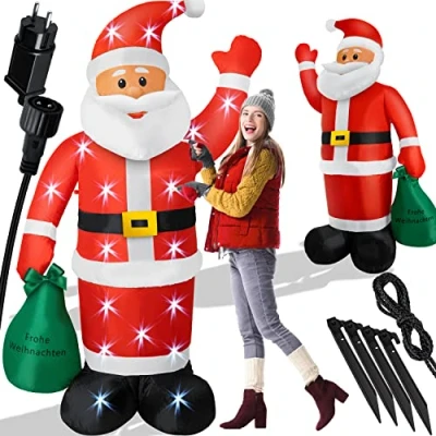Imagen de KESSER® Papá Noel Inflable XL de 195 cm con iluminación led y Material fijación Incluido, Figura decoración Navidad, soplador silencioso, Resistencia a la Intemperie IP44