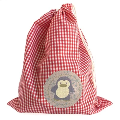 Imagen de Bolsa roja de tela merienda reutilizable con estampado infantil lavable y plegable. Ideal para alimentos comida almuerzo colegio niños. Porta ecológico bocadillos, fruta, galletas