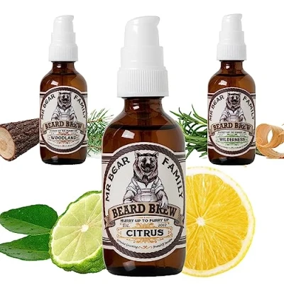Imagen de Mr Bear Family Beard Oil Men Citrus nutre y favorece el crecimiento barba aceite hombre con jojoba de argán para cuidado hidratante 60ml