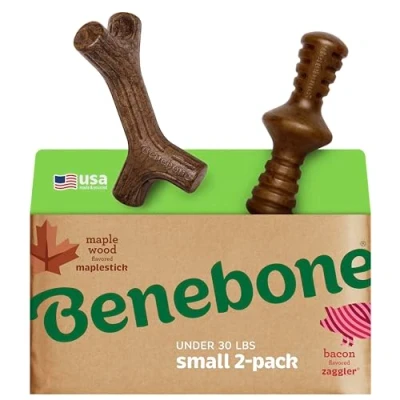 Imagen de Benebone Paquete de 2 moldes indestructibles para masticadores agresivos, rompedor aburrimiento resistente larga duración perros, sabor a tocino real y madera arce, perros pequeños,