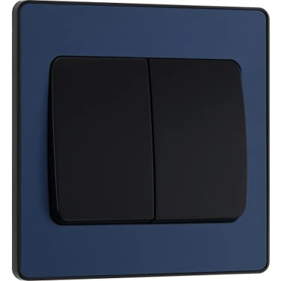 Imagen de BG Interruptor eléctrico de doble pared, basculante ancho, 2 vías, placa frontal sin tornillos, bordes redondos, Evolve, azul mate, 20A, 16AX, PCDDB42WB