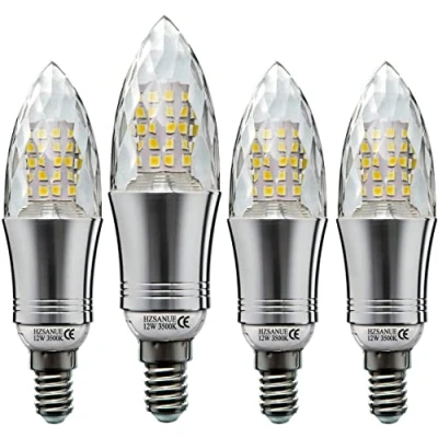 Imagen de HZSANUE Bombillas de Vela LED E14 12W, Incandescentes Equivalente 100W, Blanco Cálido 3500K, 1350Lm, Pequeño Tornillo Edison Vela, Paquete 4