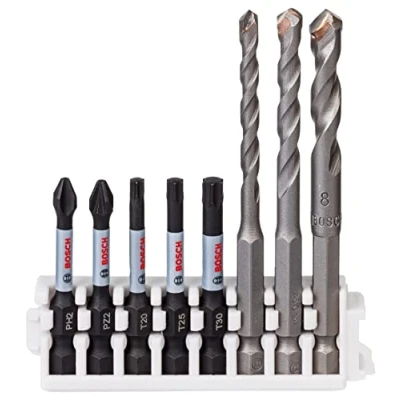 Imagen de Bosch Professional 8 uds. Impact Control Punta de Atornillar y Broca para Azulejos (Pick and Click, PH2/PZ2/T, HEX 9 Ceramic Ø5/6/8mm, Accesorio Atornilladores Impacto)