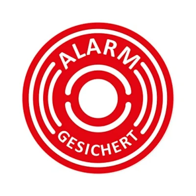 Imagen de iSecur® 5 pegatinas de alarma , 40 mm diámetro, modelo hin_067_40mm_innen, aviso sobre alarma, para pegar en el interior ventanas, hogar, coche, camión, maquinaria, texto alemán