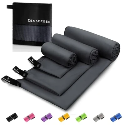 Imagen de ZENACROSS Toalla Gimnasio (Juego de 3) con Bolsa Transporte Microfibra Secado Rápido y Versátil Toallas Tallas S, M, L Azul Oscuro