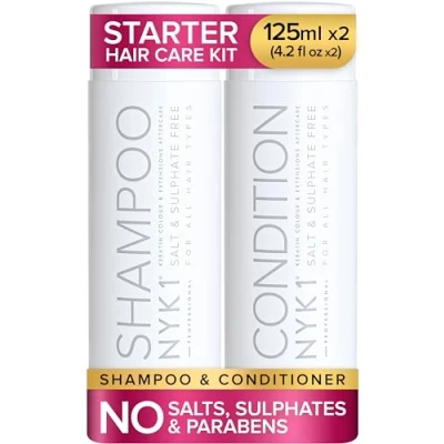 Imagen de NYK1 Champú y acondicionador para cabello sin sulfato (juego de iniciación 125 ml x 2) Juegos extensiones, tratamiento color queratina