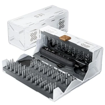 Imagen de EZARC destornillador eléctrico, Conjunto de destornilladores eléctricos 181 en 1 con tres niveles par torsión, 162 bits magnéticos acero CR V, Mini eléctrico recargable, blanco