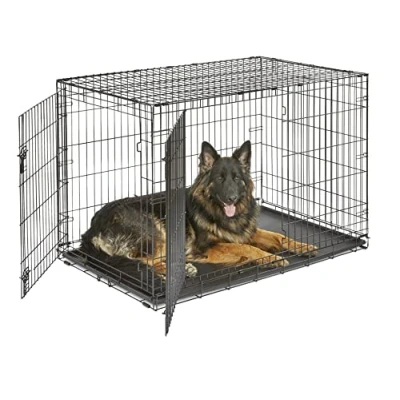 Imagen de New World modelo B48DD Jaula para perros recién óptimizada, con doble puerta, bandeja a prueba de fugas, patas protectoras y nuevas características patentadas, longitud 121,92 cm