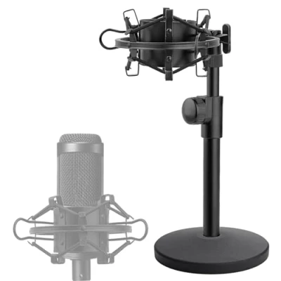 Imagen de Soporte de Metal para Micrófono Escritorio, Antichoques y Protector Parabrisas Espuma Audio Technica AT2020V AT2020USB+ AT2035 ATR2500X Condensador Estudio