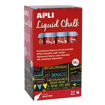 Imagen de APLI 16900 Rotuladores de Tiza Borrable, 5,5 mm, Liquid Chalk Punta Redonda, Azul
