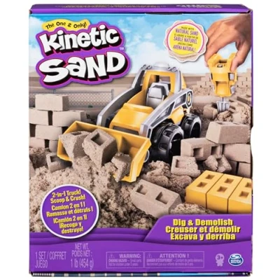 Imagen de KINETIC SAND Arena MÁGICA EXCAVA y DERRIBA 454 gr de magica,1 Camión Construcción 4 Herramientas para Mezclar, Moldear Crear Kit Manualidades Niños 6044178 Juguetes 3 Años +