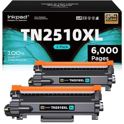 Imagen de iNKPAD 【Alta Capacidad】 TN2510XL Tóner Compatible con Brother TN 2510XL para Impresora HL L2400DW L2445DW MFC L2800DW DCP L2620DW L2660DW L2860DW(2 Negro,3000 páginas por tóner)