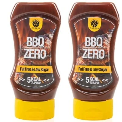 Imagen de Salsa Rabeko Zero American BBQ, 2 x 350 ml sin azúcar y baja en grasas productos saludables, bajos carbohidratos calorías para ensaladas, patatas fritas, hamburguesas, parrilladas