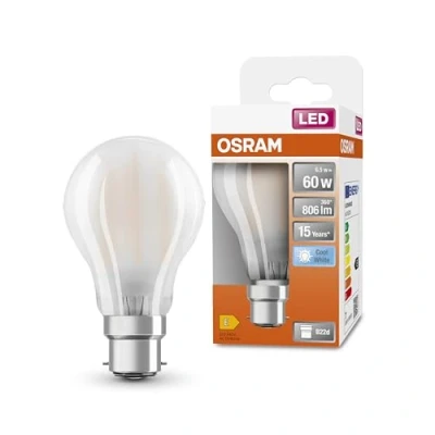 Imagen de OSRAM Lámpara LED Star de filamento esmerilado, casquillo B22d, blanco frío (4000K), forma bombilla, juego recambio para bombillas convencionales 60W, paquete 1
