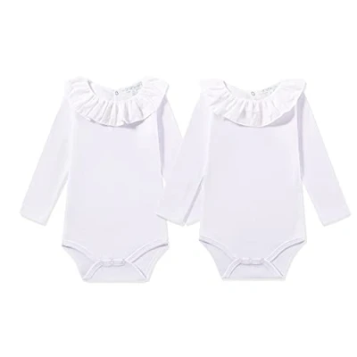 Imagen de AMOMÍ Body Cuello Batista Bebés Pack de 2 Pcs 1 Meses 100% Algodón (1 Mes, Blanco Blanco)