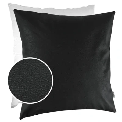 Imagen de Kumo Funda de cojín piel sintética, 50 x cm, con relleno, color negro