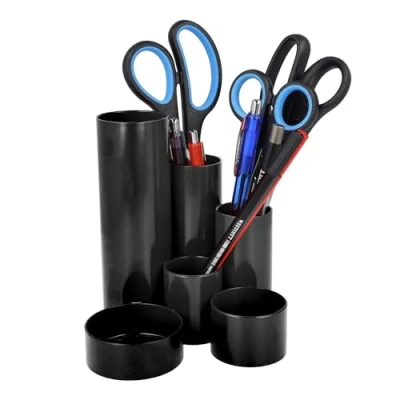 Imagen de Westcott Portalápices negro con 6 compartimentos redondos como organizador de escritorio Almacenamiento transparente bolígrafos y accesorios oficina E 744577 00