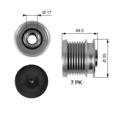 Imagen de GATES OAP7086 Rueda Libre Alternador 49,5 FleetRunner Micro V Stretch Fit MERCEDES BENZ: Clase C Berlina, ML, CLK Coupé