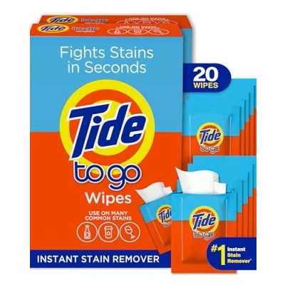 Imagen de Tide Quitamanchas para ropa, toallitas To Go, removedor de manchas instantáneo viaje y tamaño bolsillo, 20 unidades