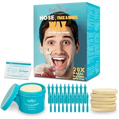 Imagen de Belle Azul Nose Wax Cera para Nariz Kit de Depilación el Vello Nasal Tabletas 120g Depilatoria Abeja Ecológica Rápida, Indolora y Segura Hombres/Mujeres 20 Aplicadores Reusables