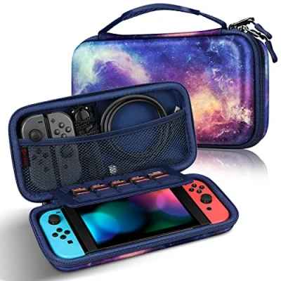 Imagen de Fintie Funda Compatible con Nintendo Switch/Switch OLED (2021) Estuche Protector de Transporte 10 Ranuras para Tarjetas Juego y Bolsillo Joy con, Galaxia