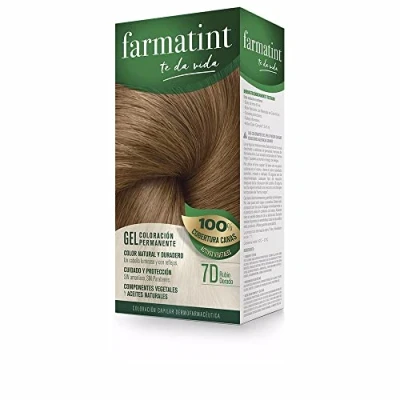 Imagen de Farmatint Gel 7D Rubio Dorado Color natural y duradero Componentes vegetales aceites naturales Sin amoníaco Parabenos Dermatológicamente testado, 135ml