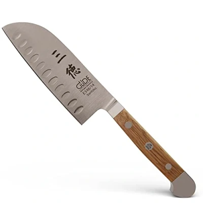 Imagen de Güde Solingen Cuchillo Santoku alveolado forjado, 14 cm, madera de roble barril, ALPHA FASSEICHE doble virola, Hecho a mano en Alemania