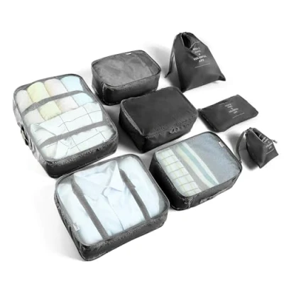 Imagen de BillyBath Organizador de Equipaje 8 en 1 Set Organizadores Viajes, para mujeres &amp; hombres, separación seca y húmeda, ropa limpia sucia, perfectamente plegada(negro)