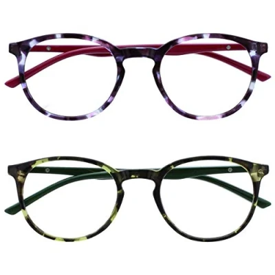 Imagen de OPULIZE Met Gafas de Lectura Pack 2 Montura Redonda Morada Verde Carey Resistente a Arañazos Bisagras Muelle Ordenador Gaming Antirreflejante Hombre Mujer RR60 56 +1.00