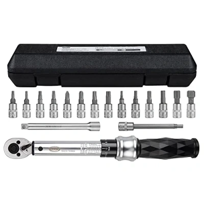 Imagen de CXWXC Juego de llaves dinamométricas para bicicleta 1/4 pulgadas, 1 25 Nm, bicicletas carretera y montaña, con 15 vaso Torx Philips, extensión HW5 caja almacenamiento