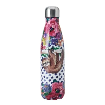 Imagen de Mikasa Wild at Heart, Botella de Agua, 500ml, Acero Inoxidable Reutilizable con Aislamiento y Tapa Rosca para los Desplazamientos, la Escuela o el Gimnasio, Estampado Oso Perezoso