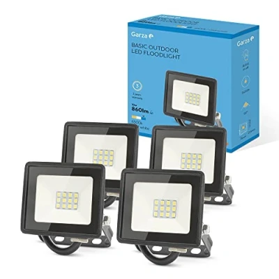 Imagen de Garza PACK 4 Focos de exterior LED, 10W, 860 lumenes, Luz fría 6500K, Proyector LED Impermeable (IP65) para Casa, Jardín, Terraza, Garaje, Patio