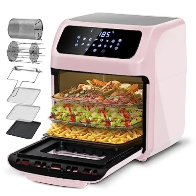 Imagen de LLIVEKIT Horno Freidora de Aire 12 Litros, sin Aceite con Funciones, Caliente 360, Temporizador hasta 90min, 6 Accesorios y 1 Receta, 1800 W, Rosa