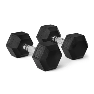 Imagen de Amazon Basics Set de mancuernas hexagonales con recubrimiento goma, 10 kg, Negro