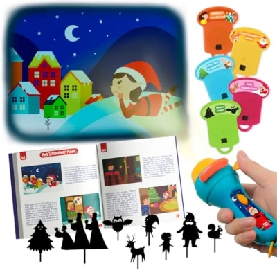 Imagen de Nene Toys Libro Interactivo de Cuentos Navidad con Proyector Linterna &amp; Marionetas Sombras Historias Mágicas Kit Teatral para Niños 3+ Años 5 Idiomas Ideal la Hora Dormir