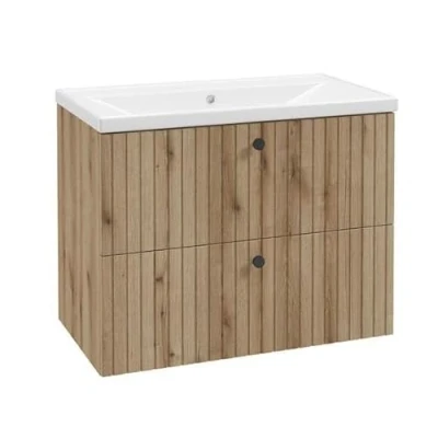 Imagen de Deftrans Domodomo armario de baño con lavabo, 80 x 46 64 cm, roble, colgante para lavabo cajones