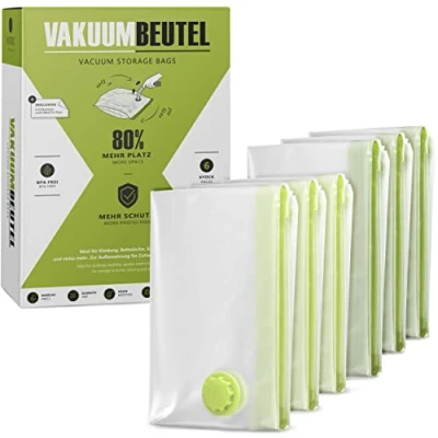 Imagen de NORDIC® Bolsa vacío ropa 6 piezas (80x60cm + 80x100cm) Sin BPA y INCL. ETIQUETAS bolsas para guardar vacio grandes almacenaje vacuum storage bags