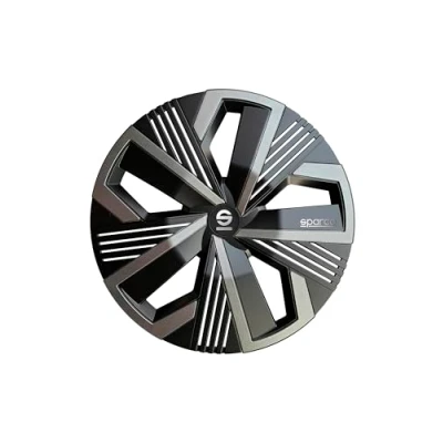 Imagen de Sparco Juego de 4 Tapacubos 15 Modelo Nagoya Negro/Gris. Diseño Deportivo para Las Llantas tu Coche. Fabricación Resistente y Duradera.