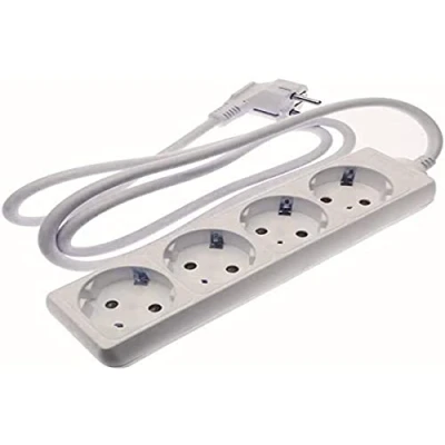 Imagen de regleta Blanca 4 Tomas alargador sin Interruptor con Cable 3G 5metros, Alemana (4 Tomas, 1,5 mm² 5M)